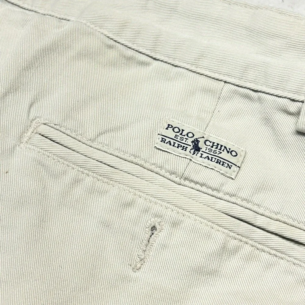 Polo Ralph Lauren Andrew Short Beige Mens 33 Pleated Chino Vintage Made in USA